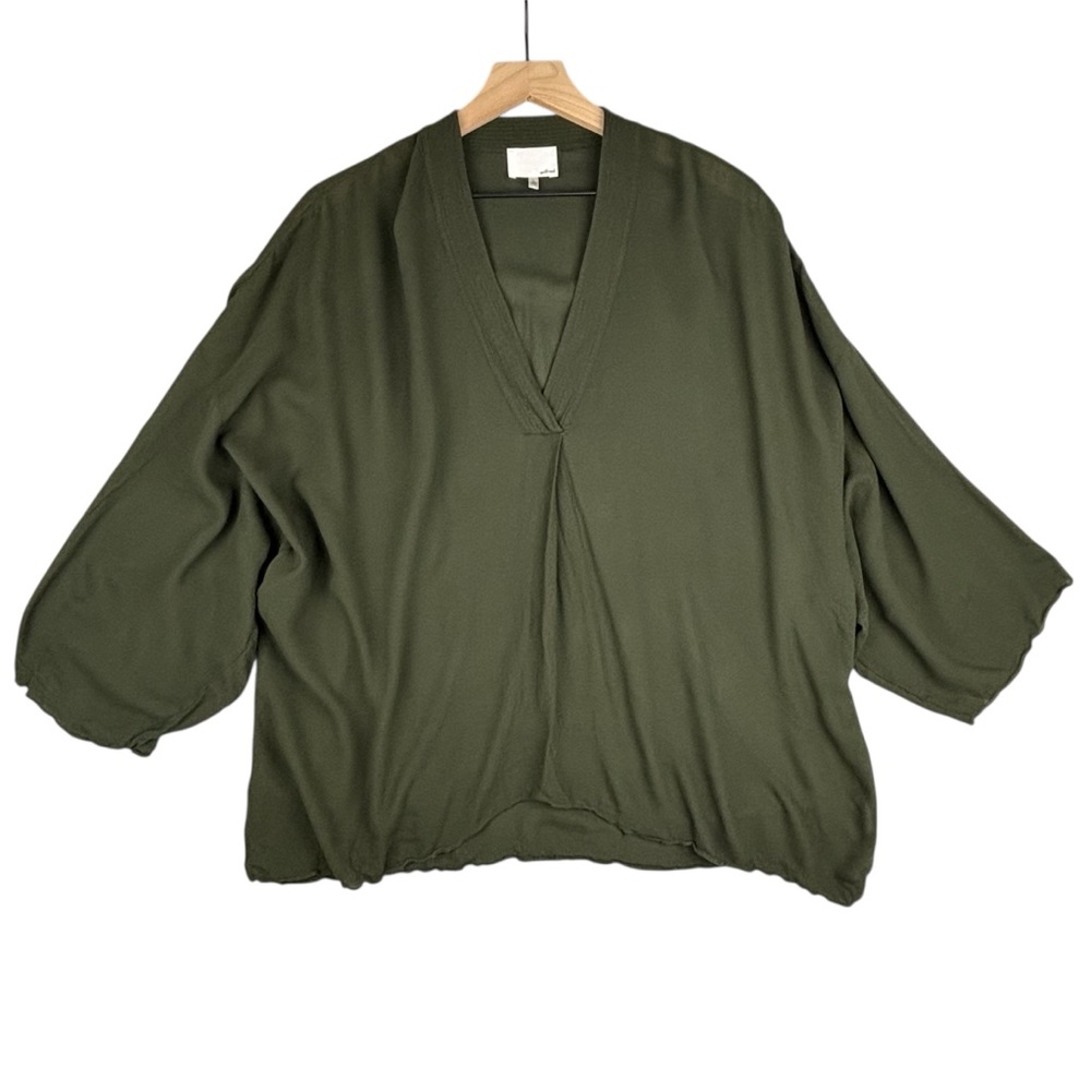 Aritzia Wilfred Le Fou Top Womens Large Green‎ Oversized V-Neck Bonaparte Blouse